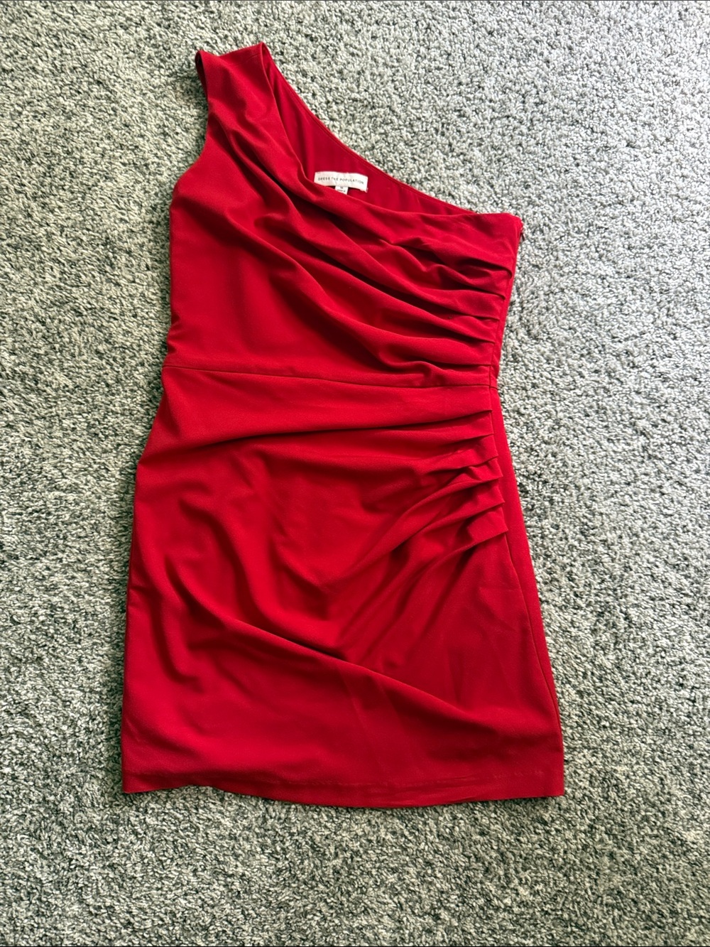 Dress the Population Red One-Shoulder Ruched Cocktail Dress
